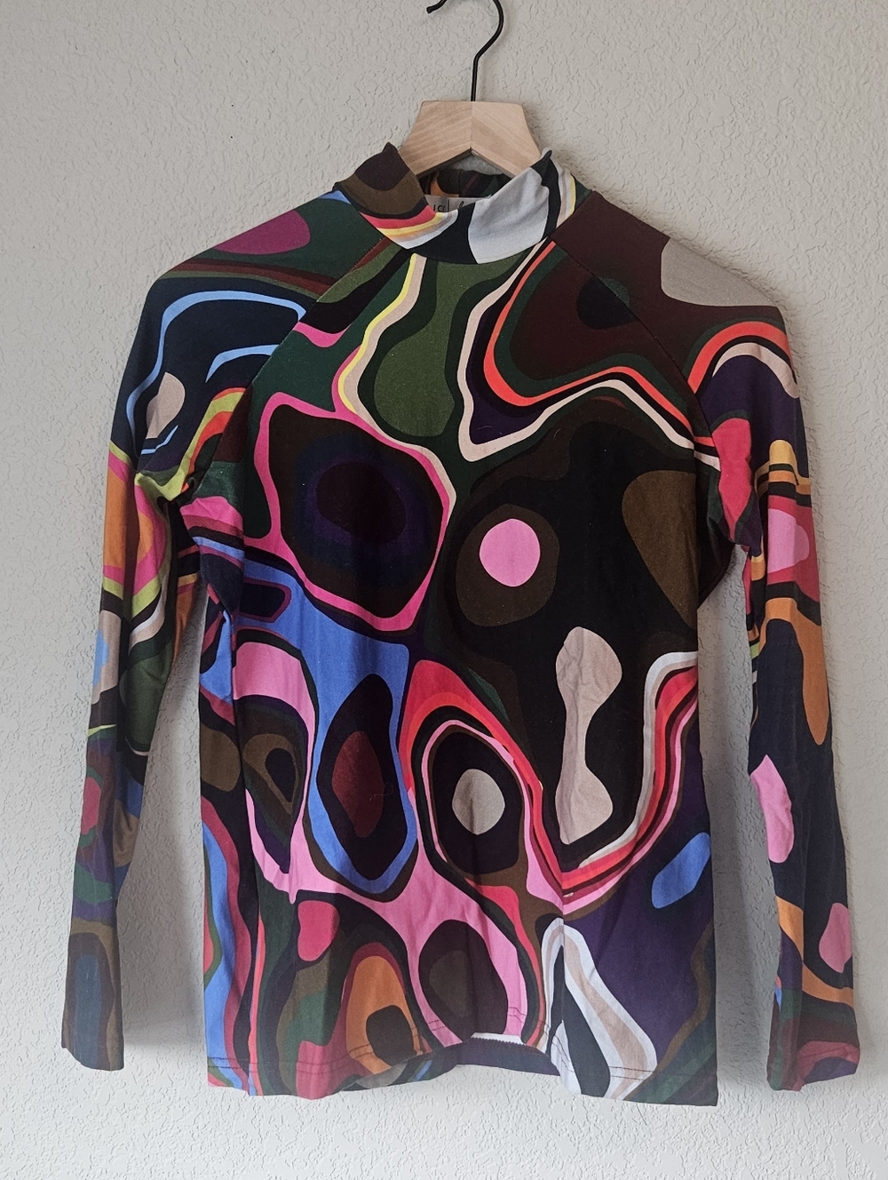 Abstract Multicolor Mock Neck Long Sleeve Top